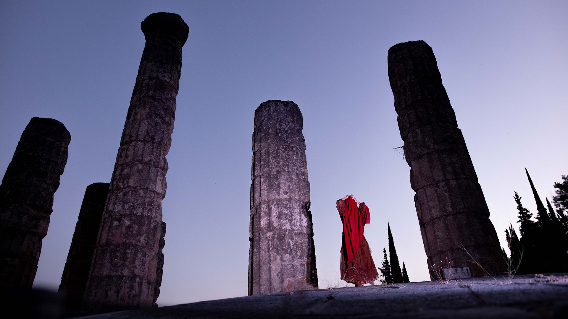 Maria Papageorgiou performing in the temple of Apollo in Delphi